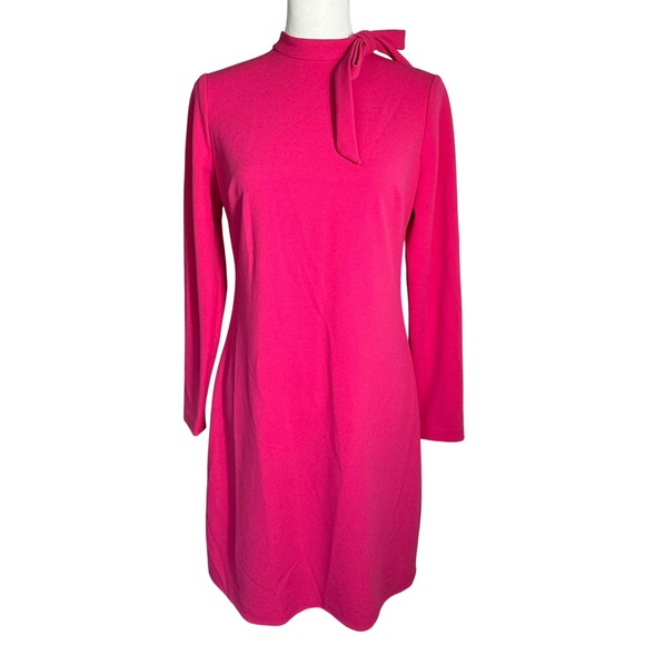 CALVIN KLEIN Women's 6 Pink Tie Neck Long Sleeve Gold Zipper Sheath Midi Dress - Picture 1 of 8